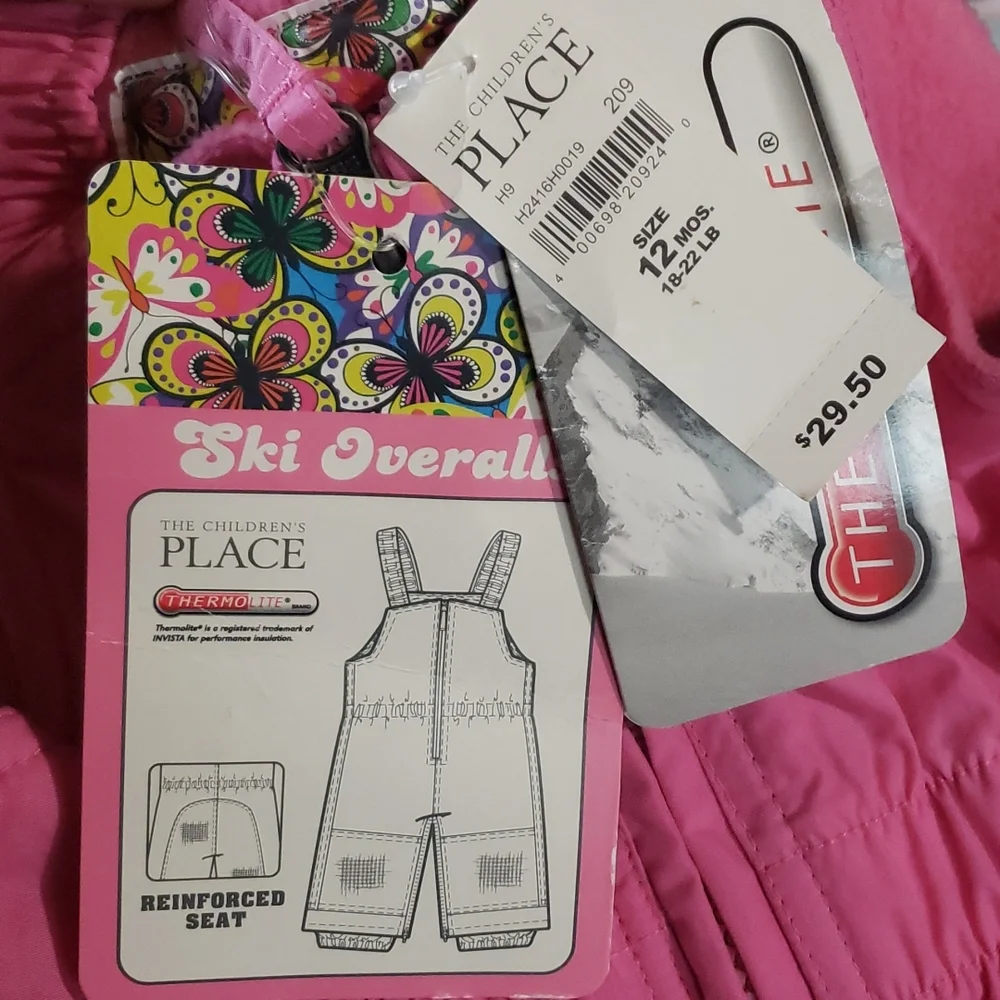 The Children's Place pink baby ski overalls snowbib 12 months